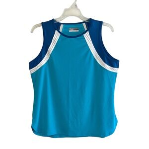 Lija Blue Colorblock Mesh Trim Activewear Tank Top Womens Size Large L/G